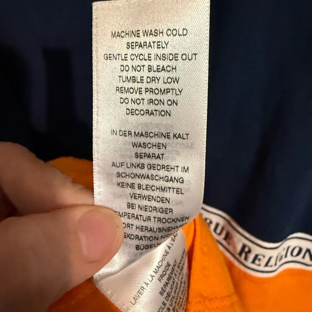 True Religion Mens Colorblock Panel Tee, 98% Cotton, Navy And Orange 3XL
